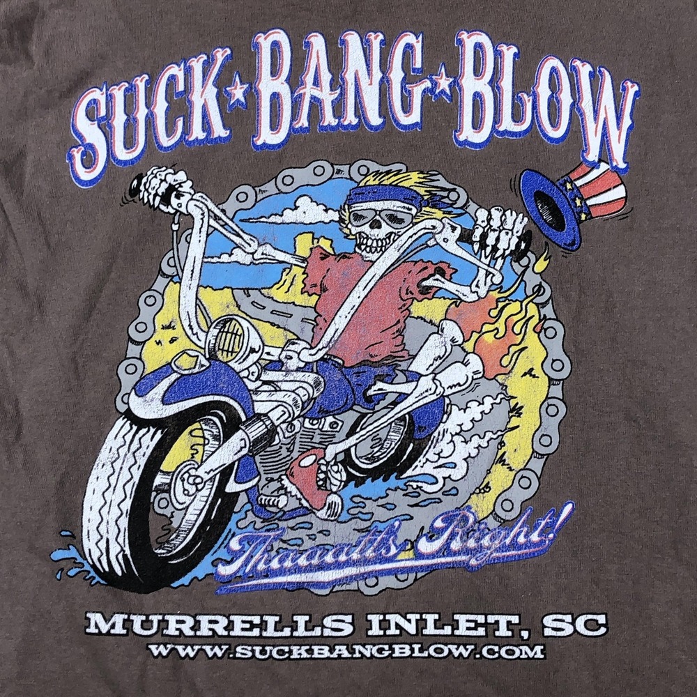 Suck Bang Blow Shirt Mens 2XL Brown Long Sleeve‎ Biker Motorcycle Tee Gildan